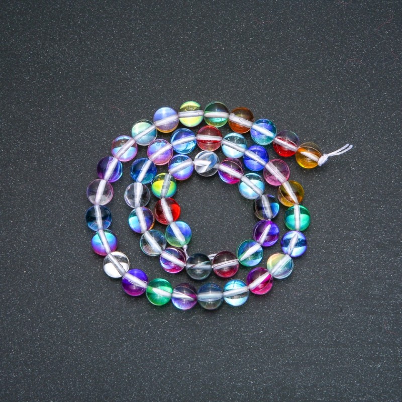 Beads on a Strand, Opal Glass Assorted Colors Chameleon, Smooth Round, Diameter 8mm, Length 38cm +