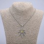 Pendant Hemp Leaf with Dragon Eye 38x55mm on chain, length 65cm, silver-tone metal color