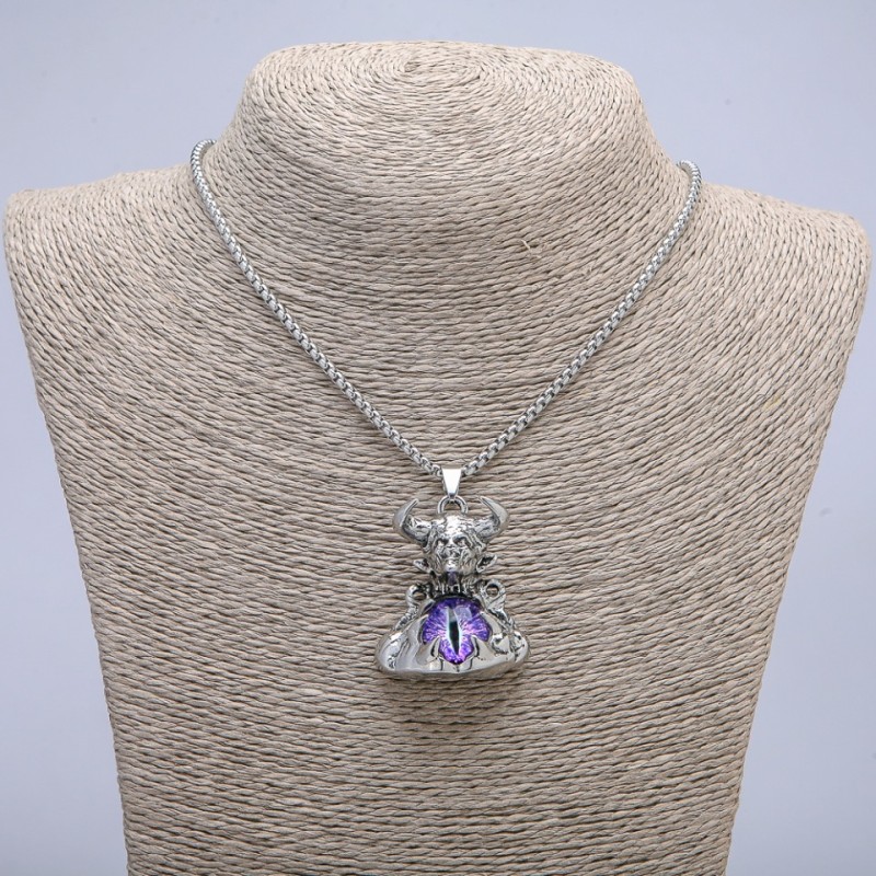 Pendant "Demon with Dragon Eye" 45x30mm on chain, length 70cm +/- silver-tone metal