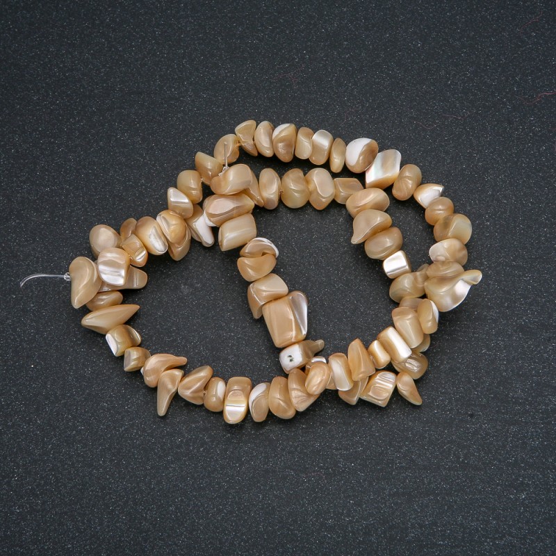 Beads on Thread, Natural Mother-of-Pearl, Beige Chip, 7x5mm, 41cm Length +