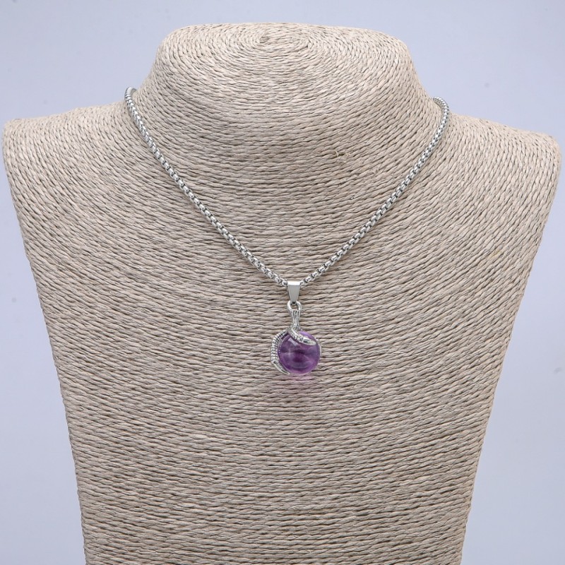 Orb in a Claw Pendant 35x17mm on a Chain, 70cm +/- Length, Silver-Tone Metal