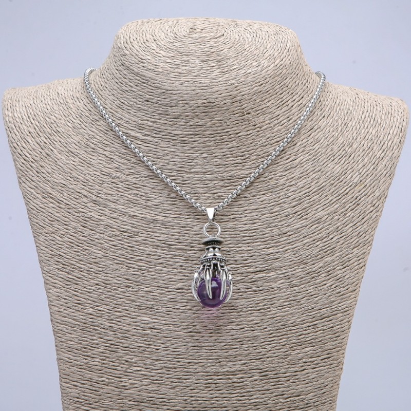 Pendant "Paw with Orb" 40x20mm on chain, length 70cm +/- silver-tone metal