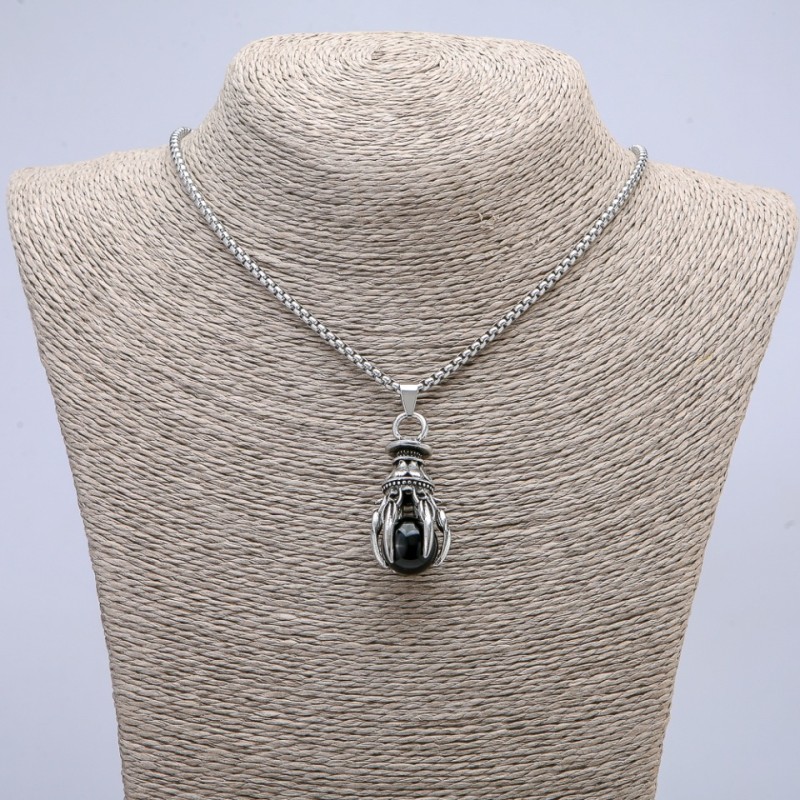 Pendant "Paw with Orb" 40x20mm on chain, length 70cm +/- silver-tone metal