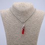 "Hand with Red Crystal" Pendant 50x10mm on Chain, Length 65cm, Silver Metal Color