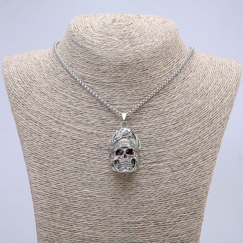 Pendant Skull Captain 50x22mm on chain, length 65cm metal color silver