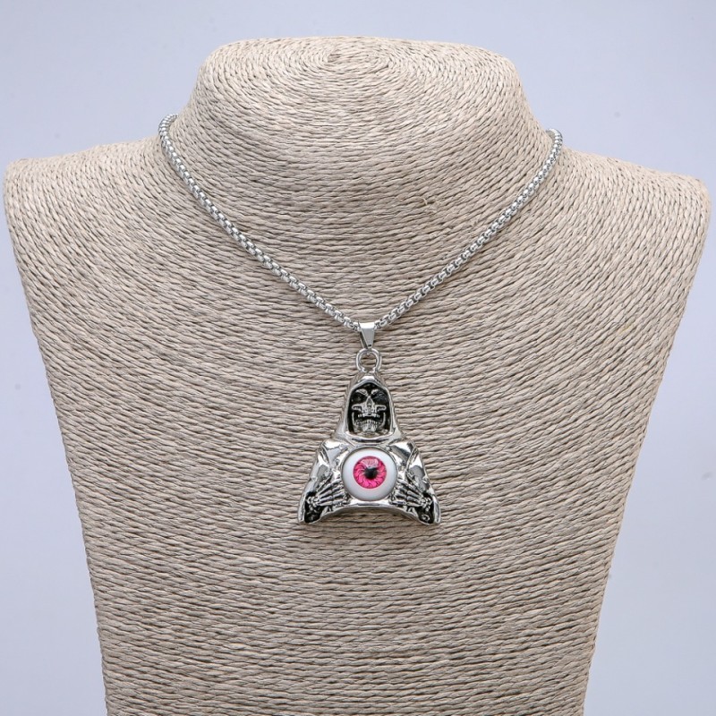 Pendant "Death with Eye" 50x33mm on chain, length 70cm +/- silver-tone metal