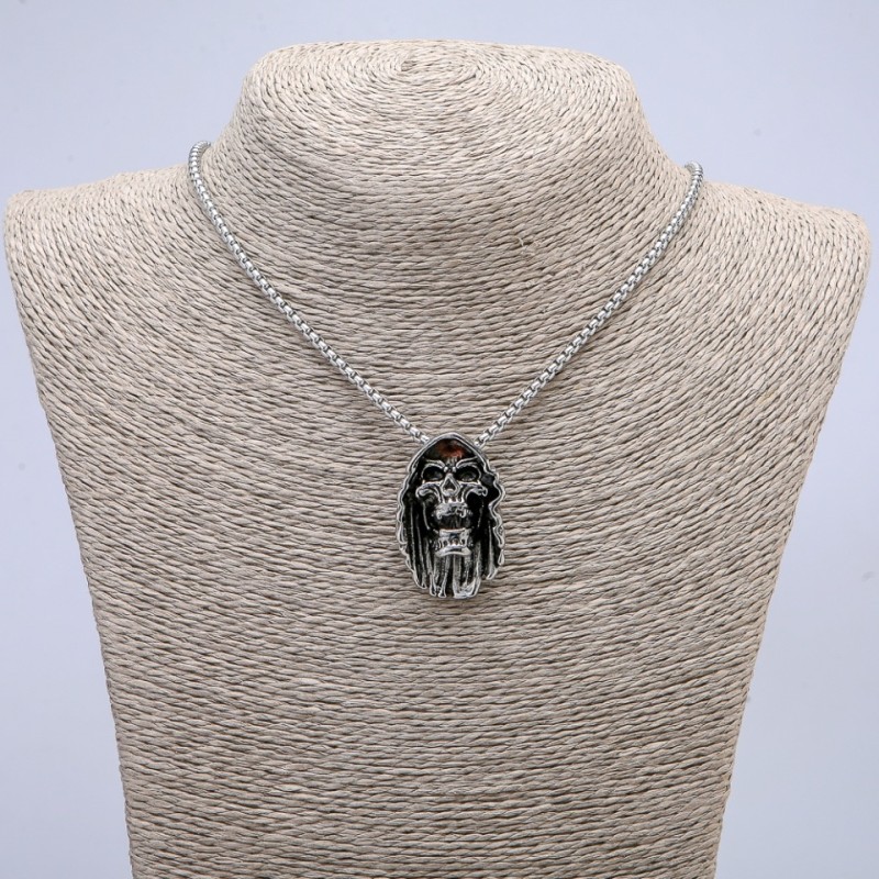 Skull Pendant 32x18mm on a Chain, 65cm Length, Silver-Tone Metal