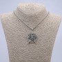 Pendant "Pentagram with Skeleton" 47x33mm on Chain, 65cm Length, Silver Metal Color