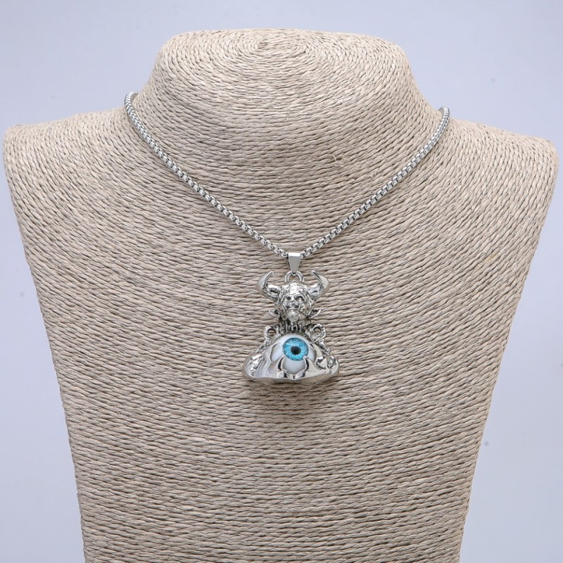 Demon with Eye Pendant 45x30mm on a Chain, 70cm +/- Length, Silver-Tone Metal