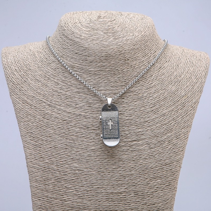 Skateboard and Prayer Pendant 48x18mm on a Chain, 70cm Length, Silver-Tone Metal