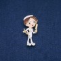 Brooch Hairdresser, White Enamel, Gold-Tone Metal 47x24mm +