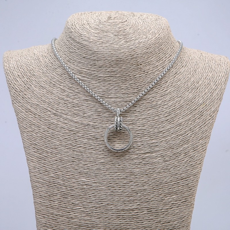Ring Pendant 24x5mm on Chain, 70cm Length +/-, Silver-Tone Metal
