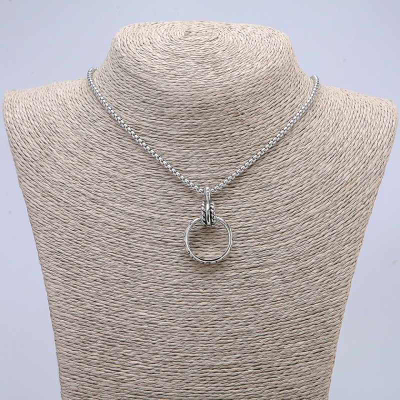 Ring Pendant 24x5mm on Chain, 70cm Length +/-, Silver-Tone Metal