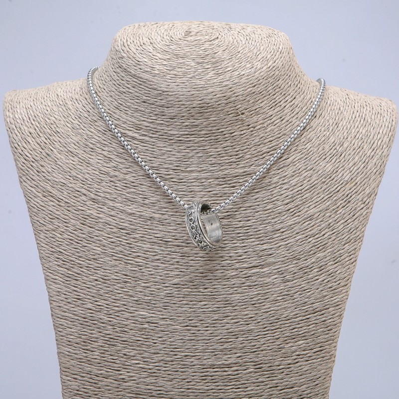 Ring Pendant 24x8mm on Chain, 70cm Length +/-, Silver-Tone Metal