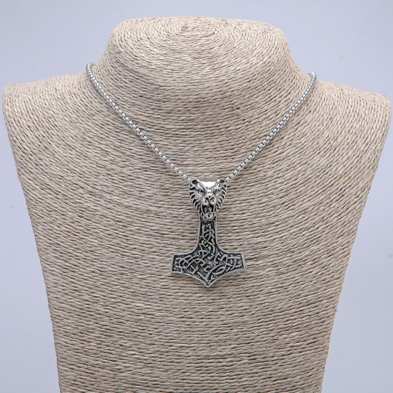 Pendant 50x35mm on Chain, 70cm Length +/-, Silver-Tone Metal