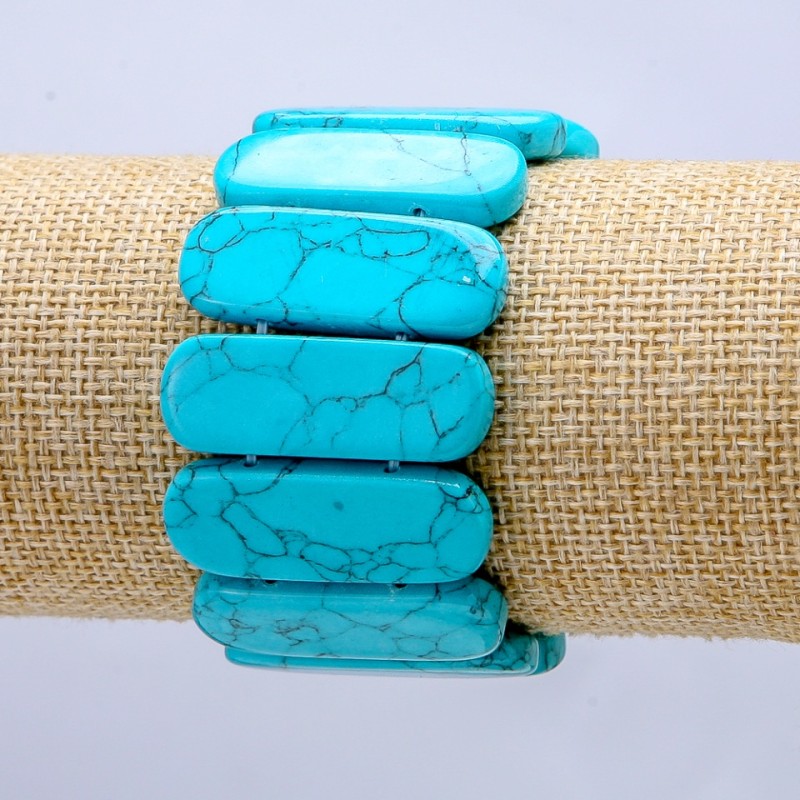 Turquoise (Pressed) Stretch Bracelet, Smooth Link 33x13mm+