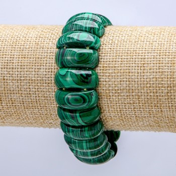 Malachite (Pressed) Stretch Bracelet, Smooth Link 21x9mm+