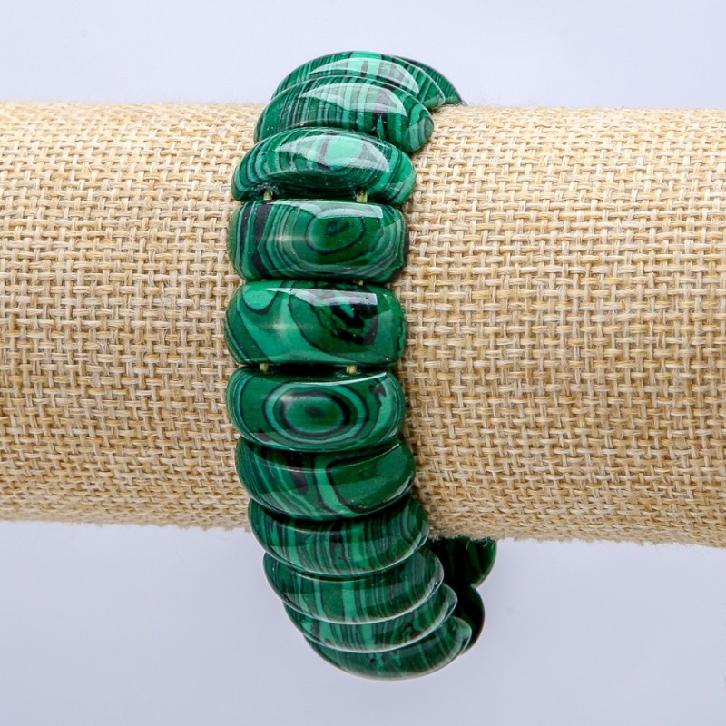 Malachite (Pressed) Stretch Bracelet, Smooth Link 21x9mm+