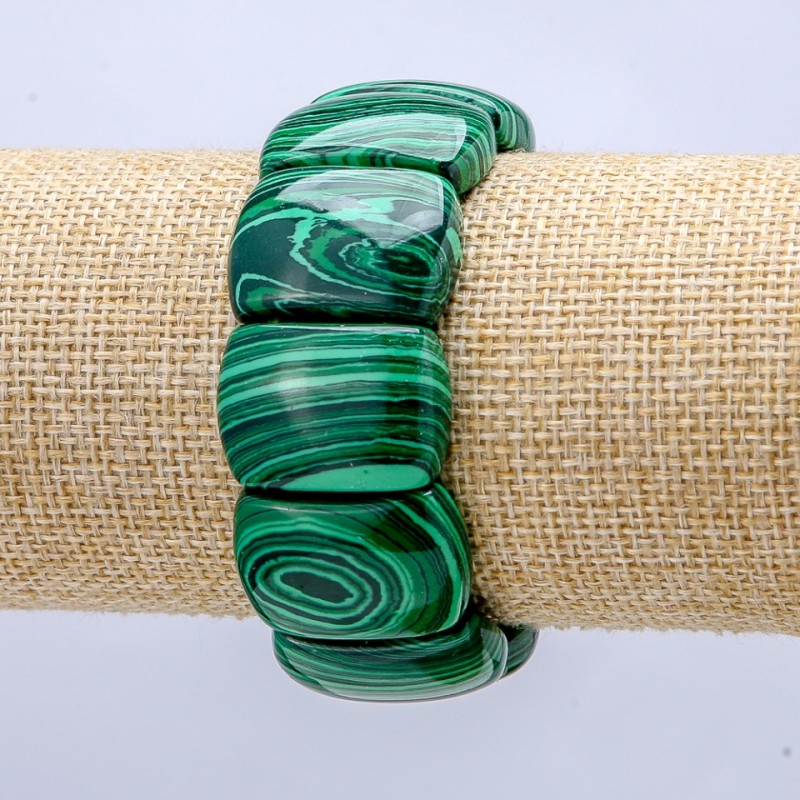 Malachite (Pressed) Stretch Bracelet, Smooth Link 25x17mm+