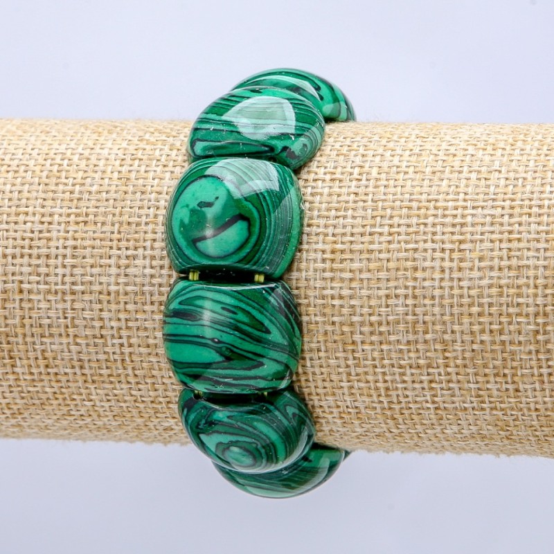 Malachite (Pressed) Stretch Bracelet, Smooth Link 21x17mm+