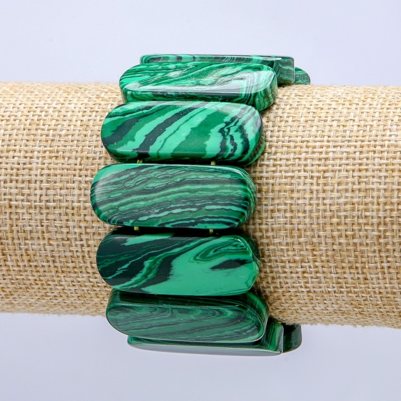 Malachite (Pressed) Stretch Bracelet, Smooth Link 35x13mm+