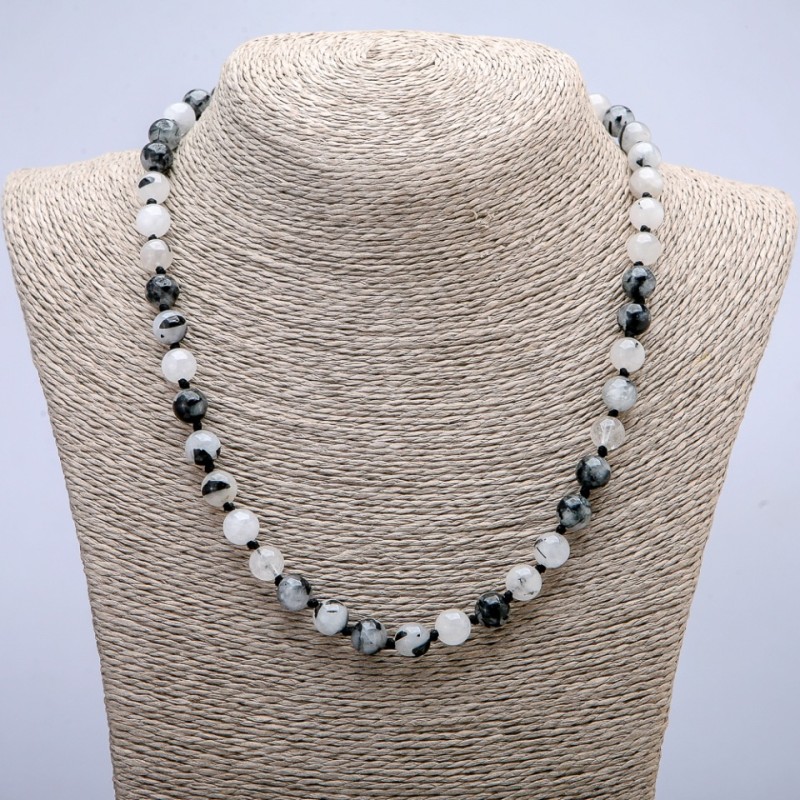 Natural Rutilated Quartz Necklace, Smooth Beads, Diameter 8mm, Length 45cm+