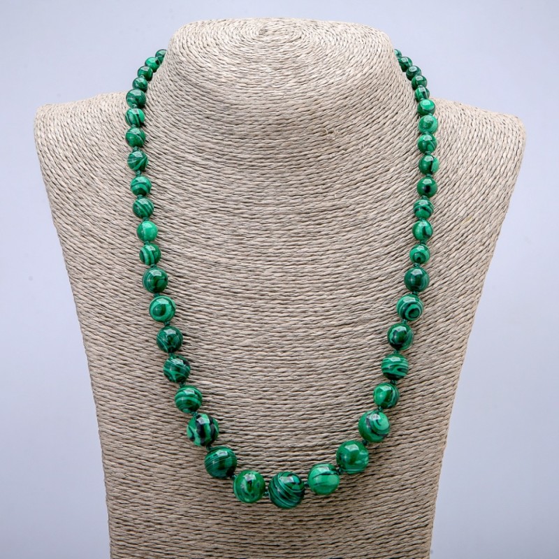 Malachite (Pressed) Necklace, Graduated Smooth Beads 6-14mm, Length 52cm+