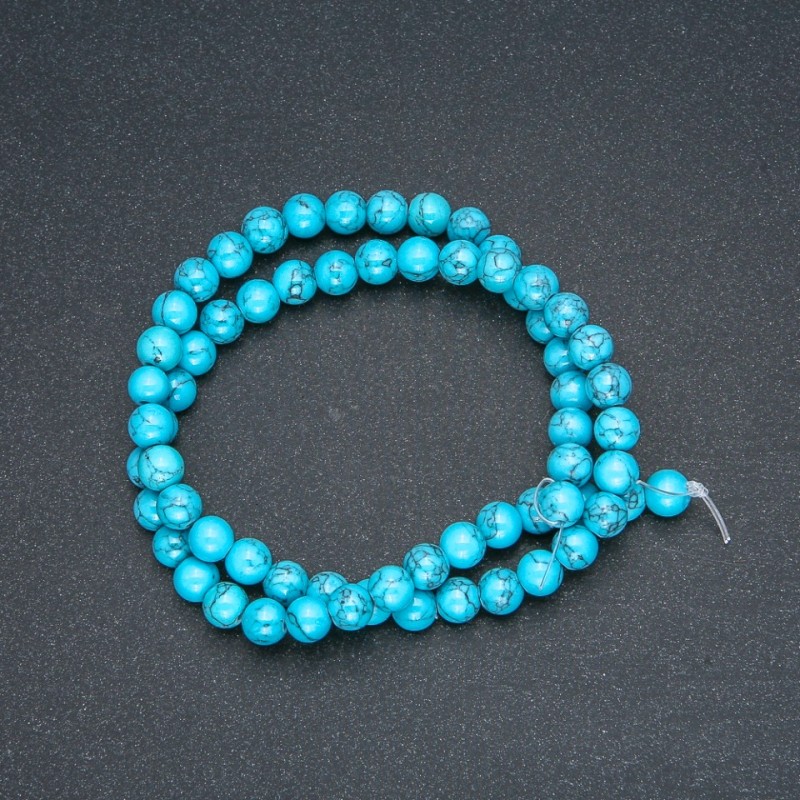 Turquoise (Synthetic) Beads, Smooth Round, Diameter 6mm +/-, Length 40cm +