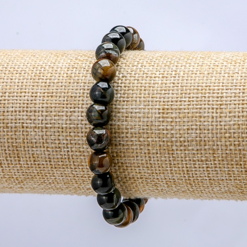 Natural Hawk's Eye Stone Bracelet on Elastic Band, Smooth Round Beads, 8mm Diameter+