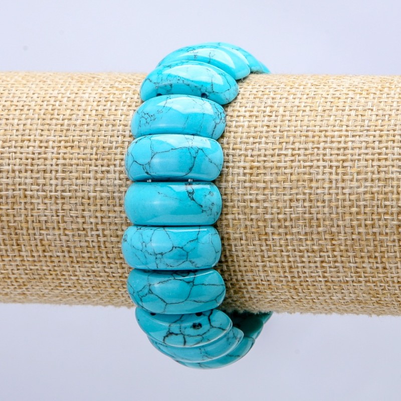 Turquoise Bracelet on Elastic (Pressed), Smooth Link 21x9mm+