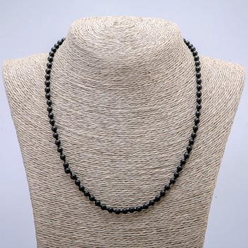 Natural Shungite Stone Necklace, Smooth Round Beads, Diameter 6mm+/-, Length 45cm+