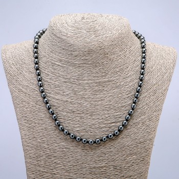 Hematite Necklace, Smooth Round Beads, Diameter 6mm+/-, Length 48cm+
