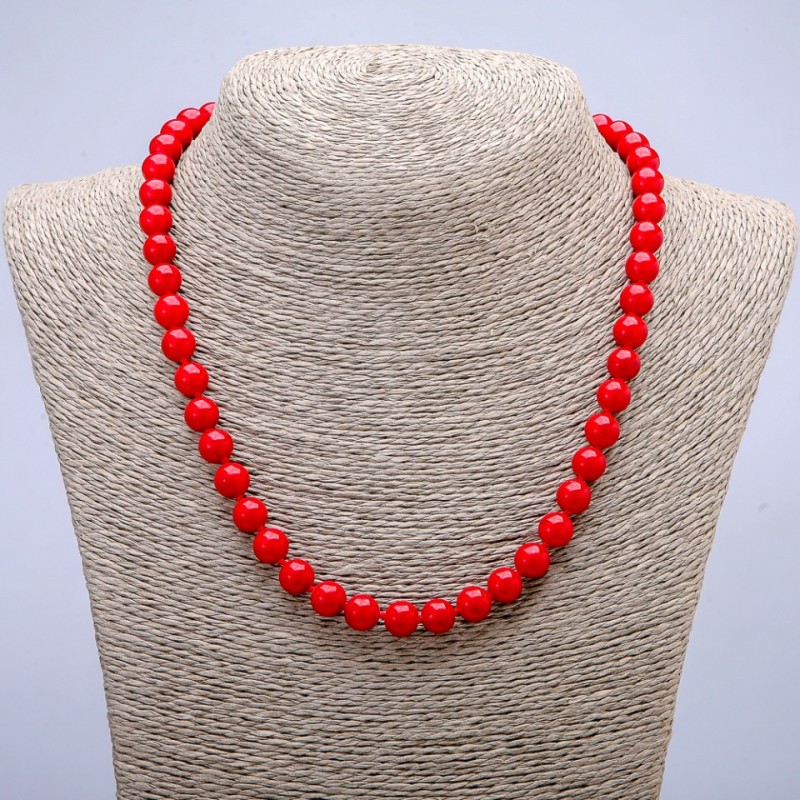 Coral Necklace (Pressed), Smooth Round, Diameter 8.5mm +/-, Length 46cm +