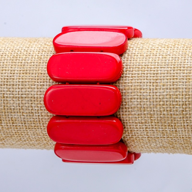 Coral (Pressed) Stretch Bracelet, Smooth Link 33x13mm+