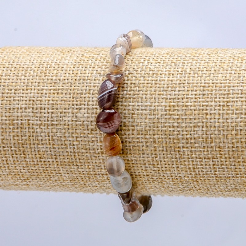 Elastic Bracelet with Natural Botswana Agate Stone, Tumbled, Diameter 8x6mm+