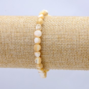 Bracelet on Elastic Band, Natural Mother-of-Pearl Beige Round Tumbled, diameter 7x5mm+