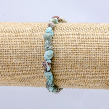 Natural Larimar Bracelet on Elastic Band, Tumbled Beads, 7x6mm Diameter+