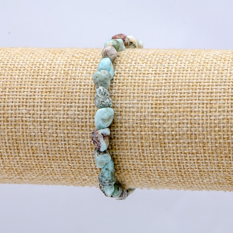 Natural Larimar Bracelet on Elastic Band, Tumbled Beads, 7x6mm Diameter+