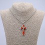 Cross Pendant 55x30mm +/- on a chain, length 65cm, silver-tone metal, wood