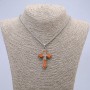 Cross Pendant 55x32mm+/- on a Chain, Length 65cm, Silver-Tone Metal & Wood