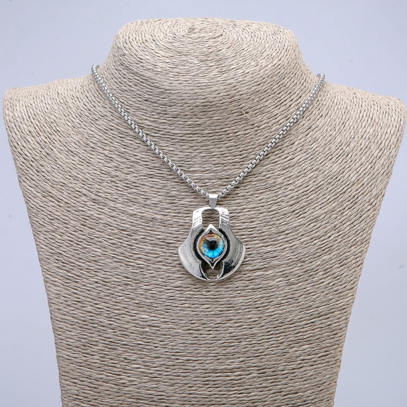 Pendant "Dragon Eye" in Setting 43x35mm on a Chain, Length 70cm, Silver-Tone Metal