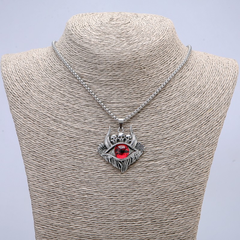 Pendant "Demon Eye" 45x40mm on a chain, length 70cm +/- silver-tone metal
