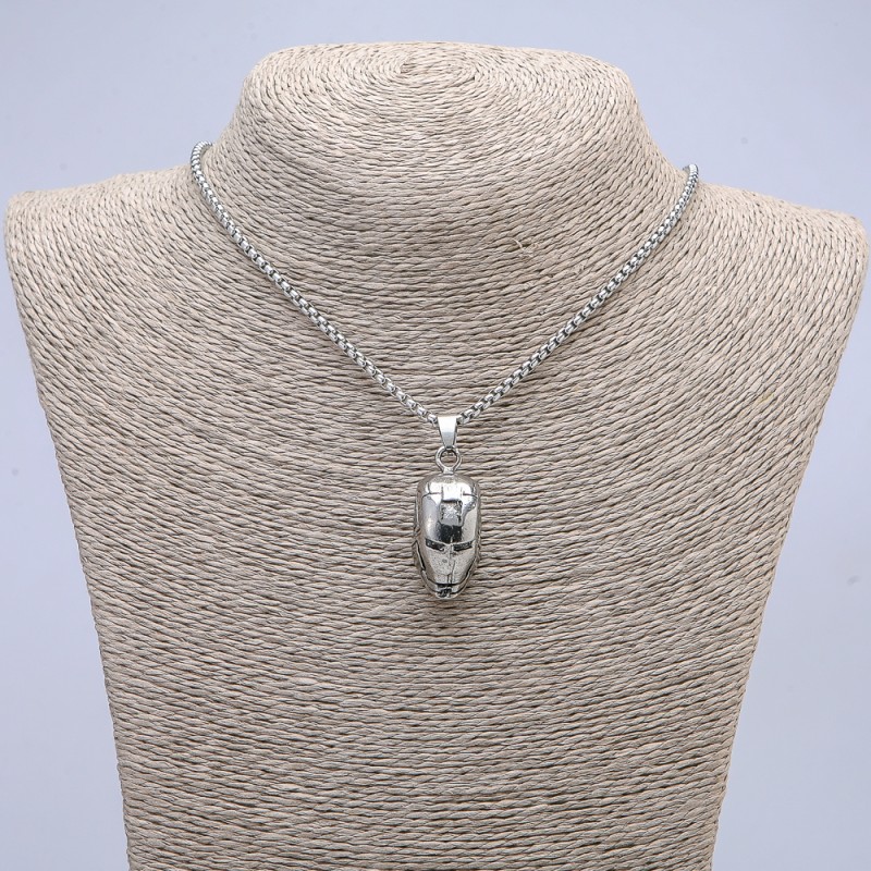 Pendant "Iron Man Helmet" 40x15mm on chain, length 70cm, silver-tone metal