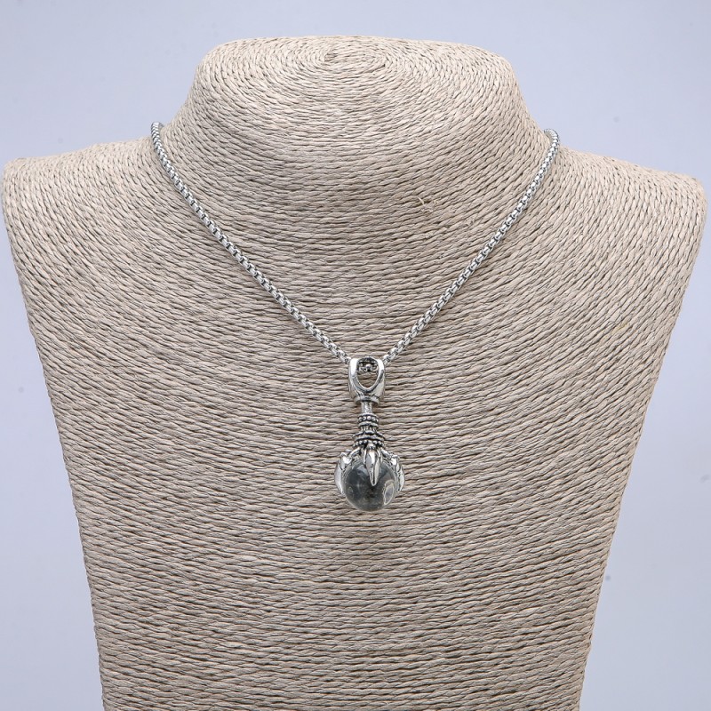 Pendant "Paw with Sphere" 45x20mm on a Chain, Length 70cm+/-, Silver-Tone Metal