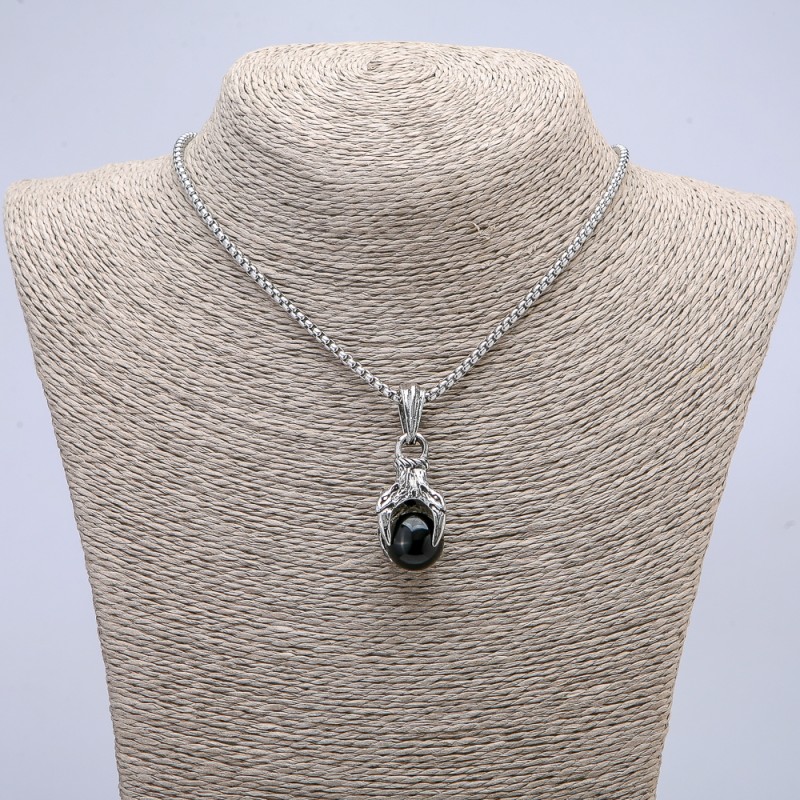 Pendant "Paw with Orb" 45x15mm+/- on a Chain, Length 70cm+/-, Silver-Tone Metal