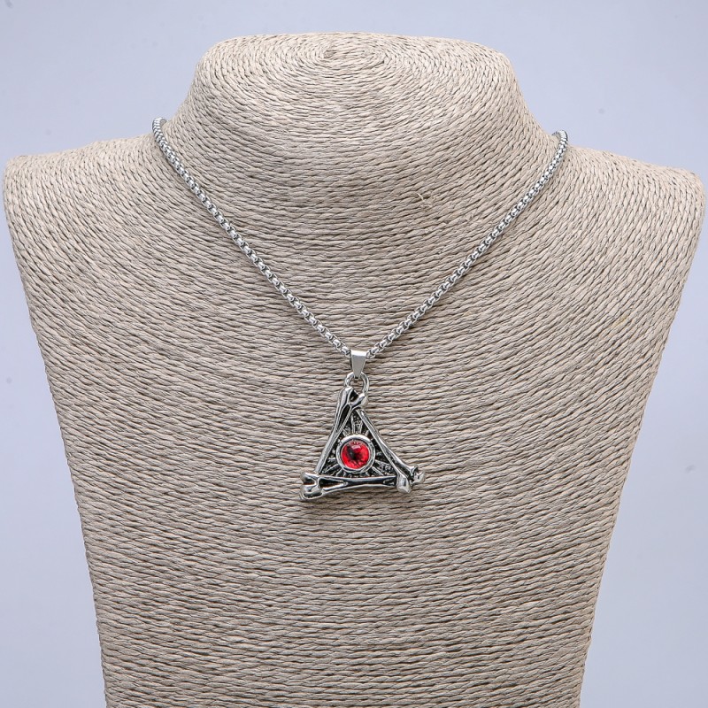 Pendant "Dragon Eye in Triangle" 40x35mm on a chain, length 70cm, silver-tone metal