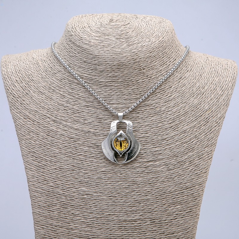 Pendant "Dragon Eye" in Setting 43x35mm on a Chain, Length 70cm, Silver-Tone Metal