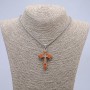 Cross Pendant 50x30mm+/- on a Chain, Length 65cm, Silver-Tone Metal & Wood