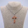 Pendant "Cross" 65x35mm +/- on chain, length 65cm, silver-tone metal, wood