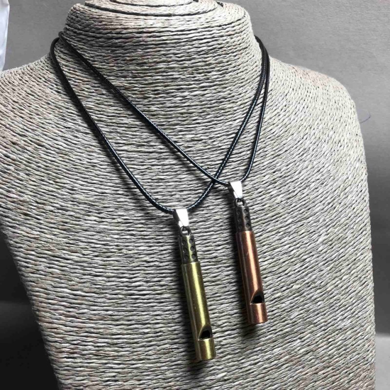 Matching Whistle Pendants, Gold-Tone and Bronze Metal, 55x8mm+/-, Length 45-50cm